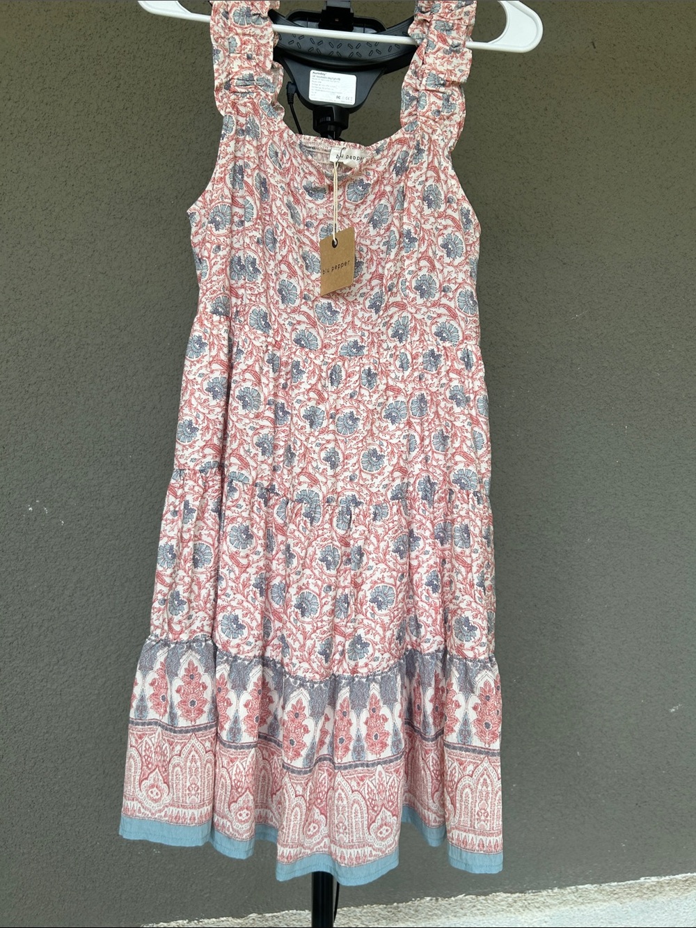 Blu Pepper Coral and Light Blue Paisley Tiered Ruffle-Strap Dress - Picture 4 of 4